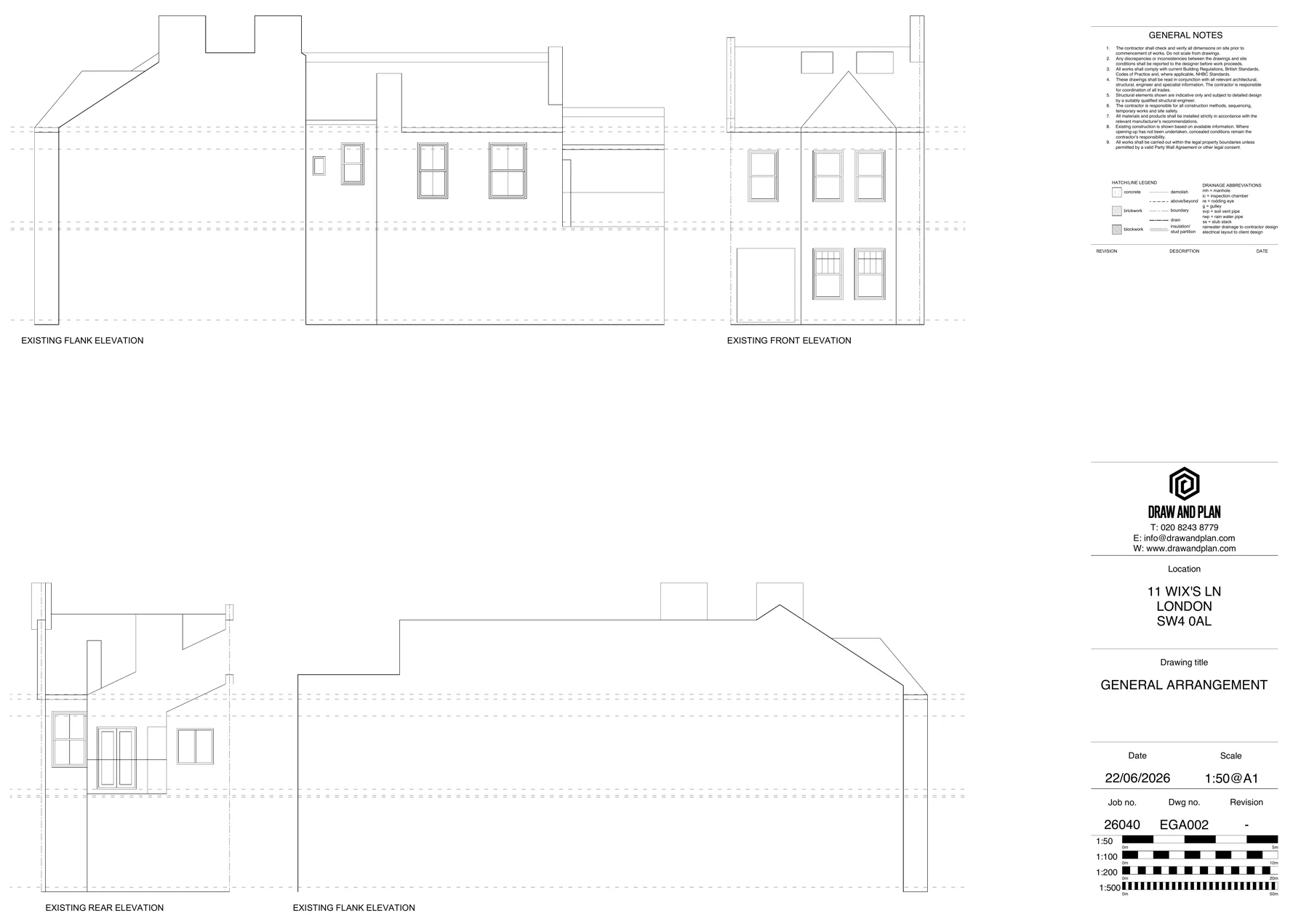 Existing elevations for a residential loft conversion