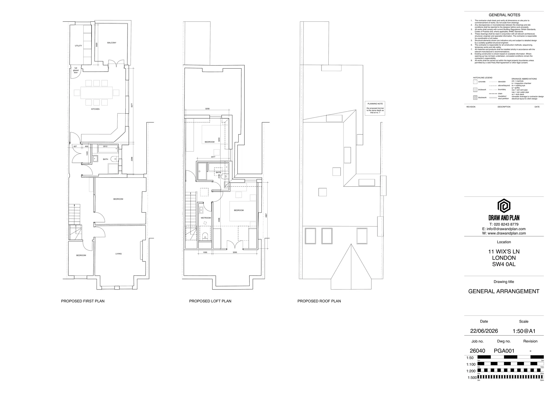 Proposed floor and roof plans for a residential loft conversion