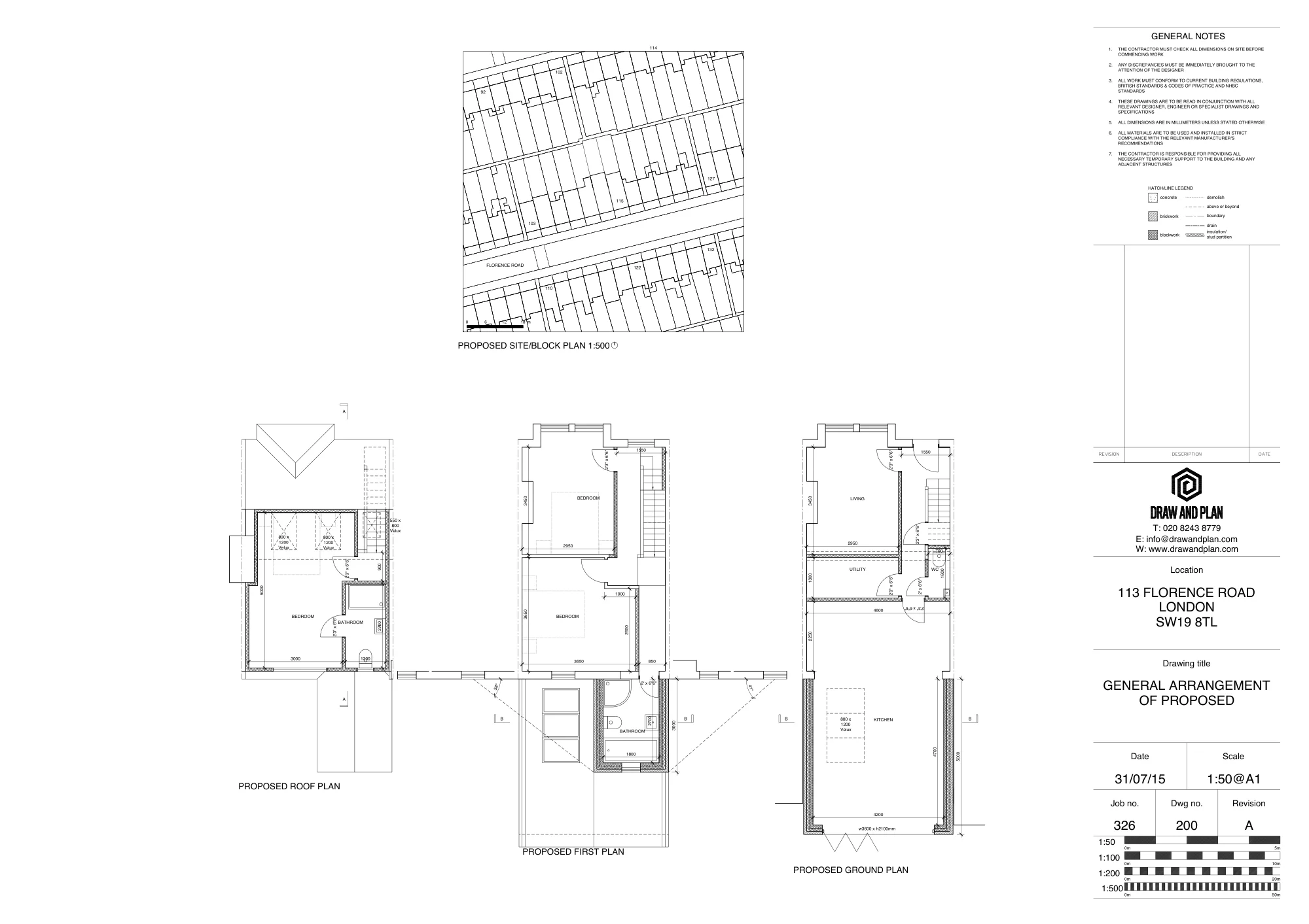 Draw & Plan general arrangement drawing of the proposed extension and alterations at Florence Road, Wimbledon SW19