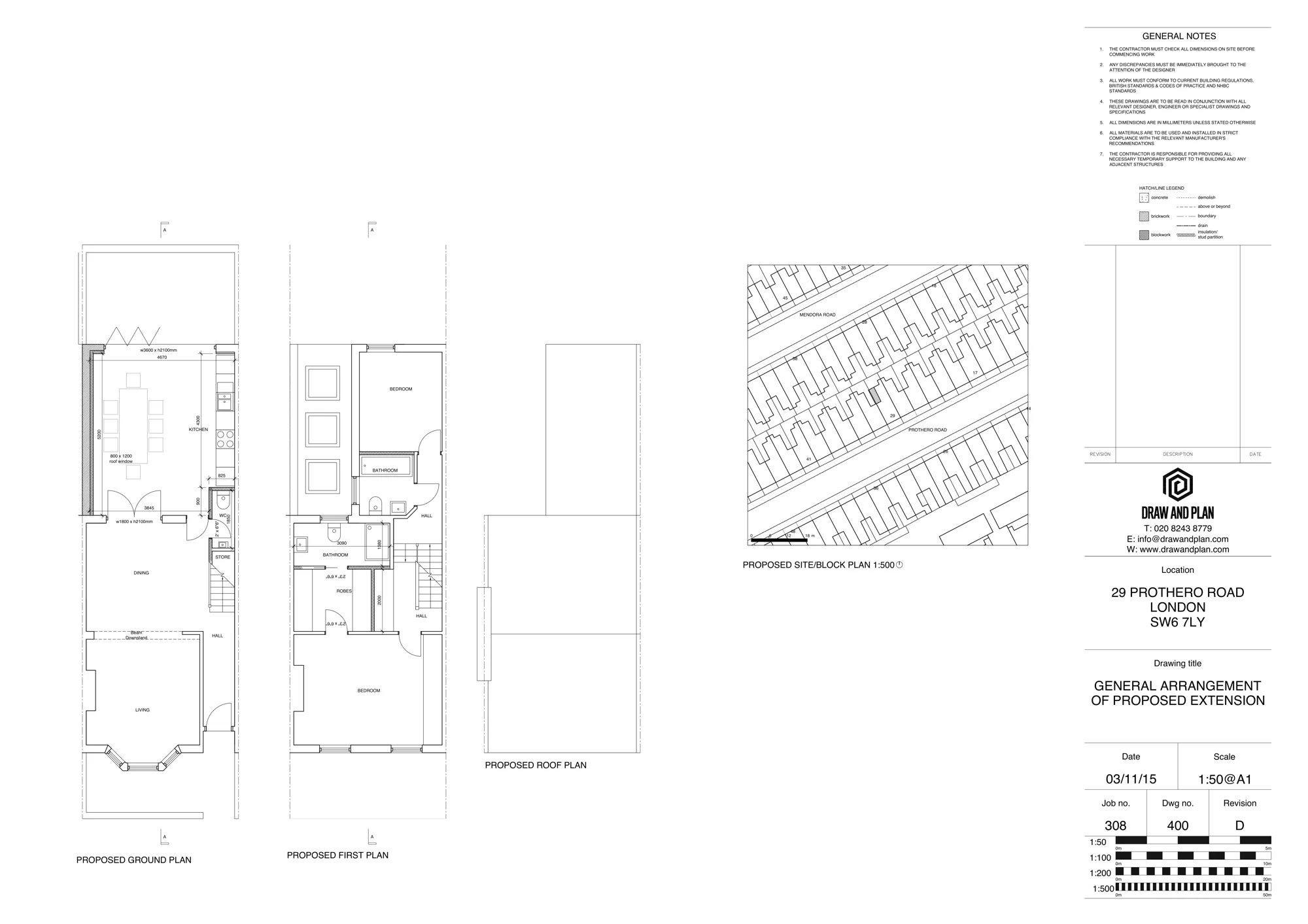 Draw & Plan general arrangement drawing of the proposed ground-floor extension at Prothero Road, Fulham SW6